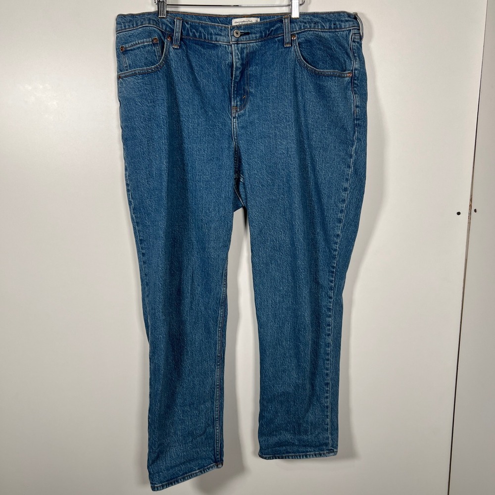 Abercrombie & Fitch 90s Straight Blue Jeans Curve Love Mid Rise Denim 34 Regular